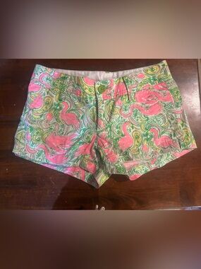 Lilly Pulitzer Pink Flamingo & Green Paisley High-Waist Shorts